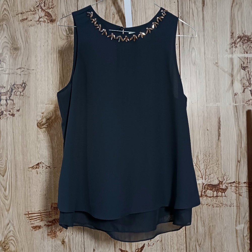 Violet and Claire Black Beaded Layered Chiffon Sleeveless Blouse Size Me…
